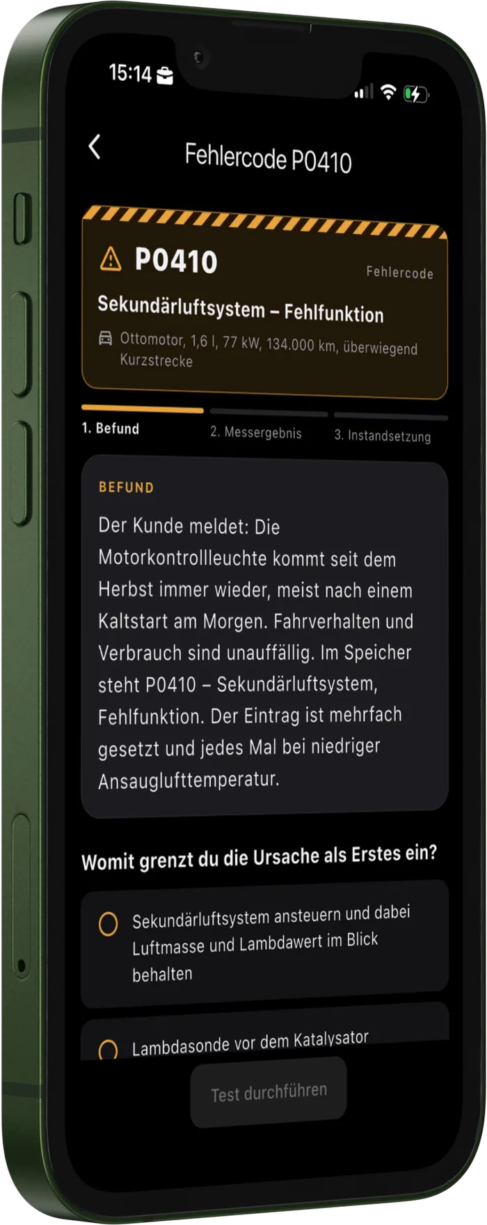 Ein Werkstattfall in Myster: Fehlercode P0410, Befund des Kunden und die Frage nach der ersten Eingrenzung.